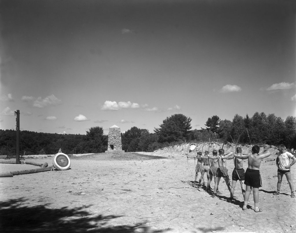 Miniature of Boys Taking Archery Lessons At Camp In Damariscotta