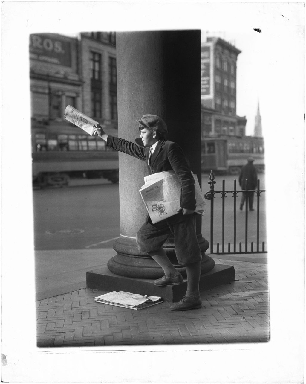 Miniature of Newsboy Selling Papers On A City Sidewalk, Nj