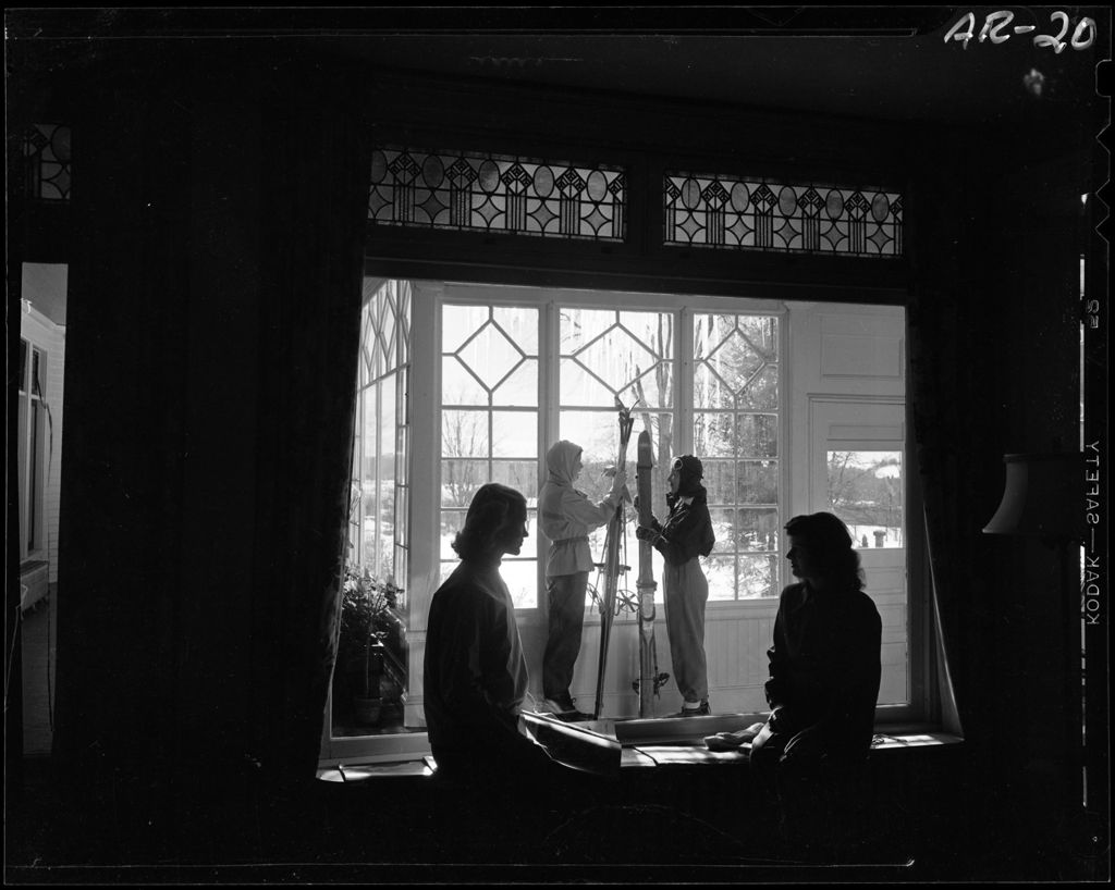 Miniature of Two Young Women With Skis, Silhouetted In A Window At A Lodge In Poland Spring