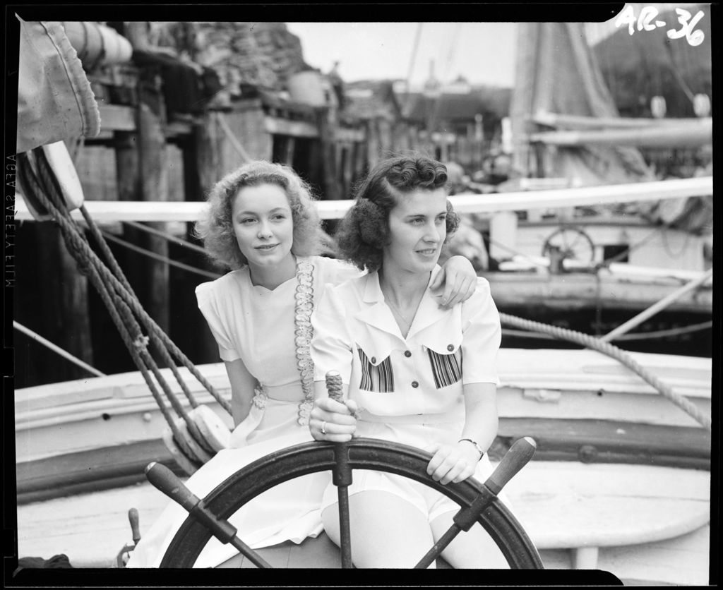 Miniature of Two Young Women At The Wheel Of A Schooner