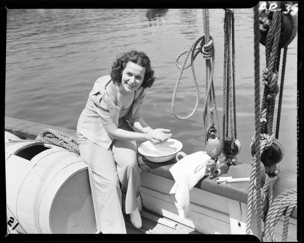 Miniature of Young Woman Washing Her Hands In A Basin On The Side Rail Of A Schooner