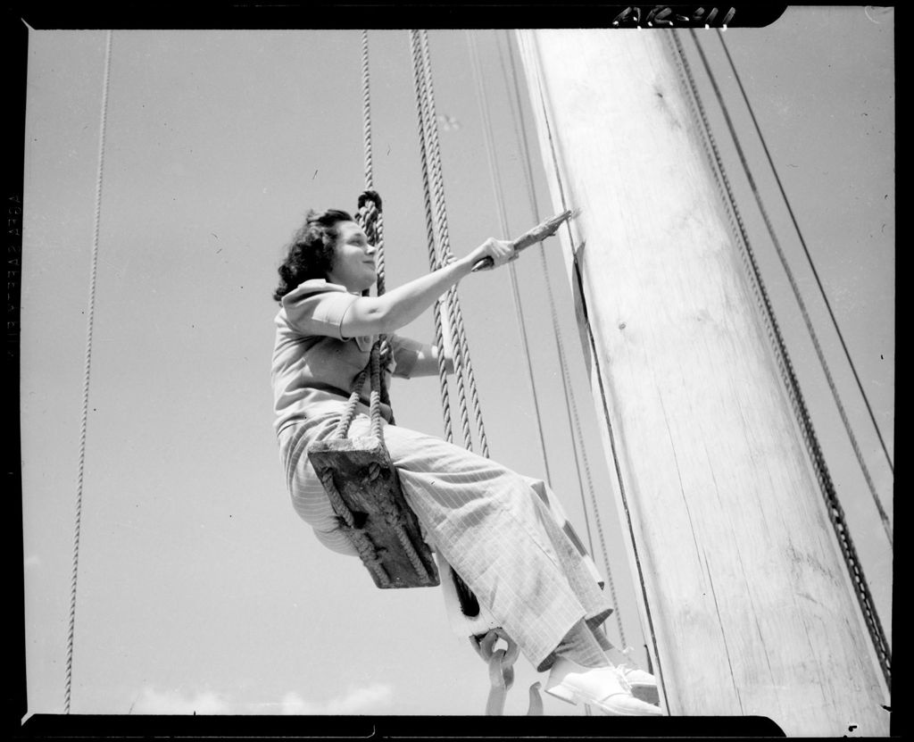 Miniature of Young Woman Painting The Mast On A Schooner
