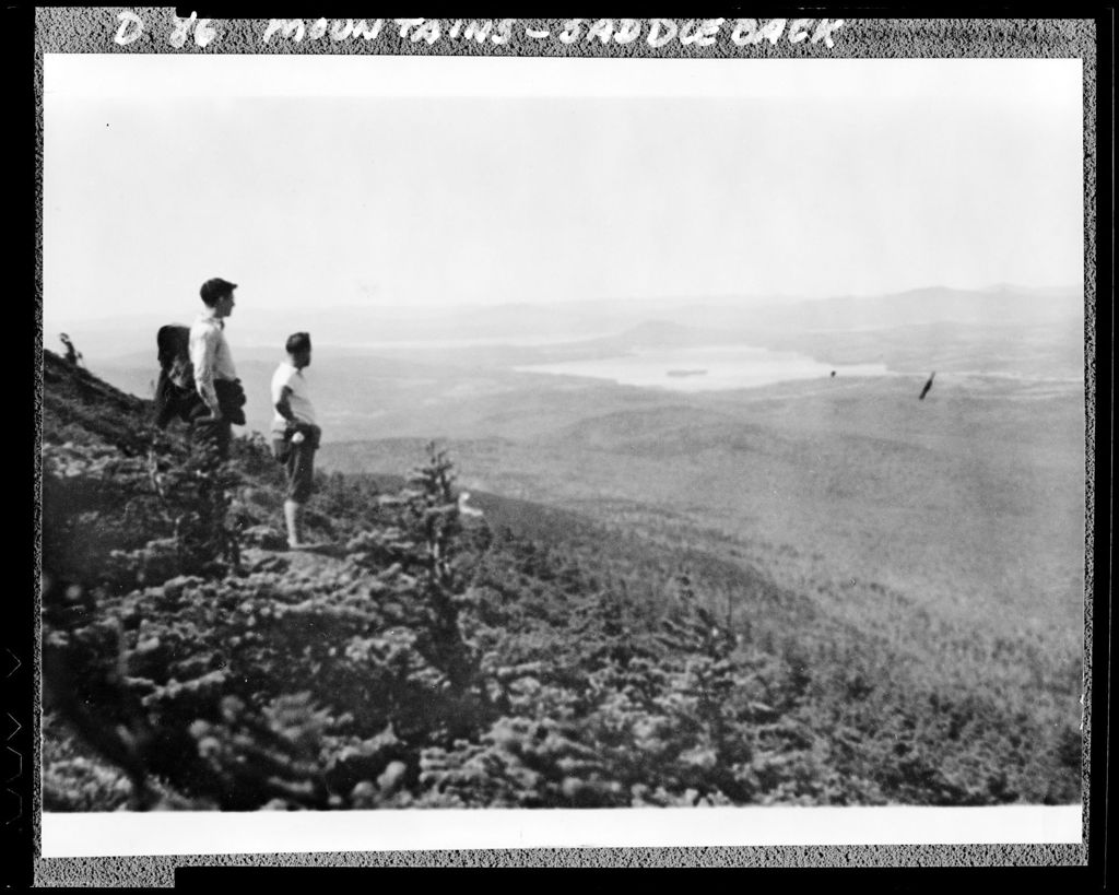 Miniature of Two Men Standing On Saddleback Mountain, Nice View Of Lake And Valley