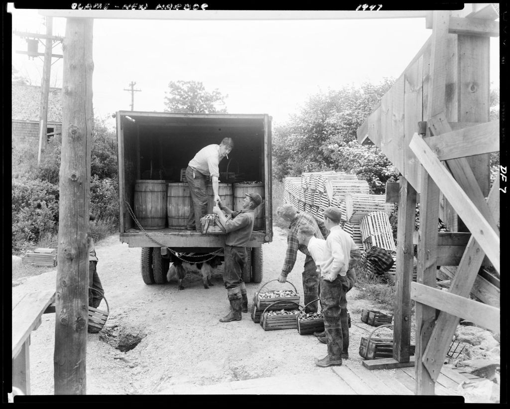 Miniature of Men Unloading Clams From A Truck In New Harbor, Other Men Standing Nearby
