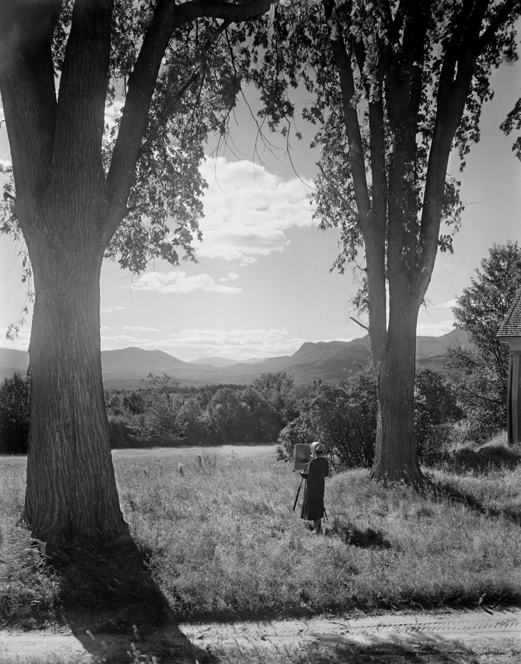 Miniature of Artist Painting View Of Field With Mountains In Distance