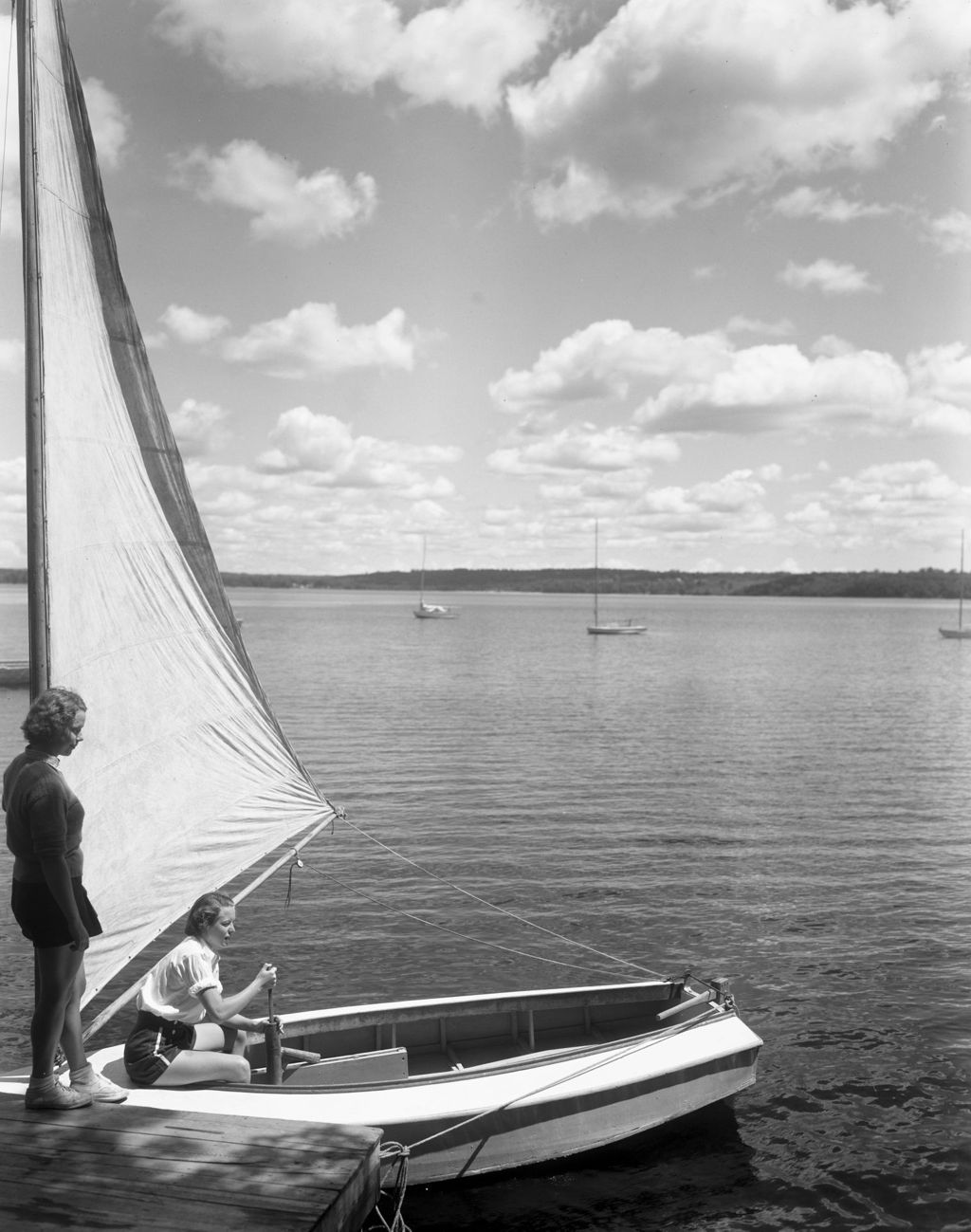 Miniature of Two Women Getting Ready To Go Out Sailing In A Small Boat At Camp Wavus