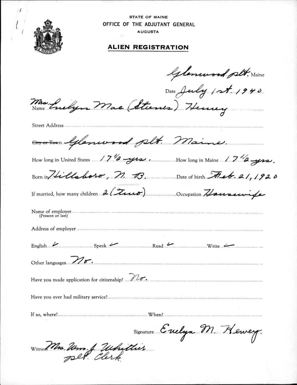 Miniature of Alien Registration- Stearns, Evelyn Mae (, Aroostook County)