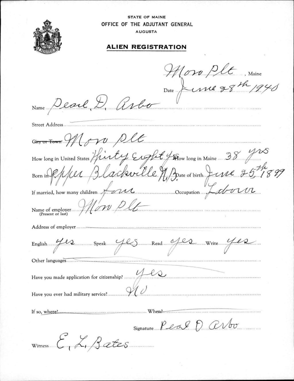 Miniature of Alien Registration- Arbo, Pearl D. (Allagash, Aroostook County)