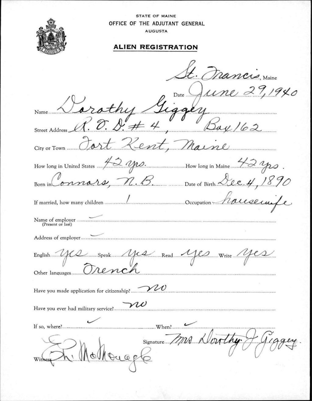 Miniature of Alien Registration- Giggey, Dorothy (Saint Francis, Aroostook County)