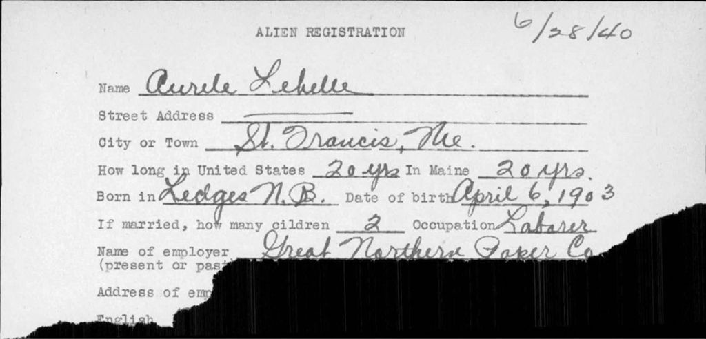 Miniature of Alien Registration- Lebelle, Aurele (Saint Francis, Aroostook County)