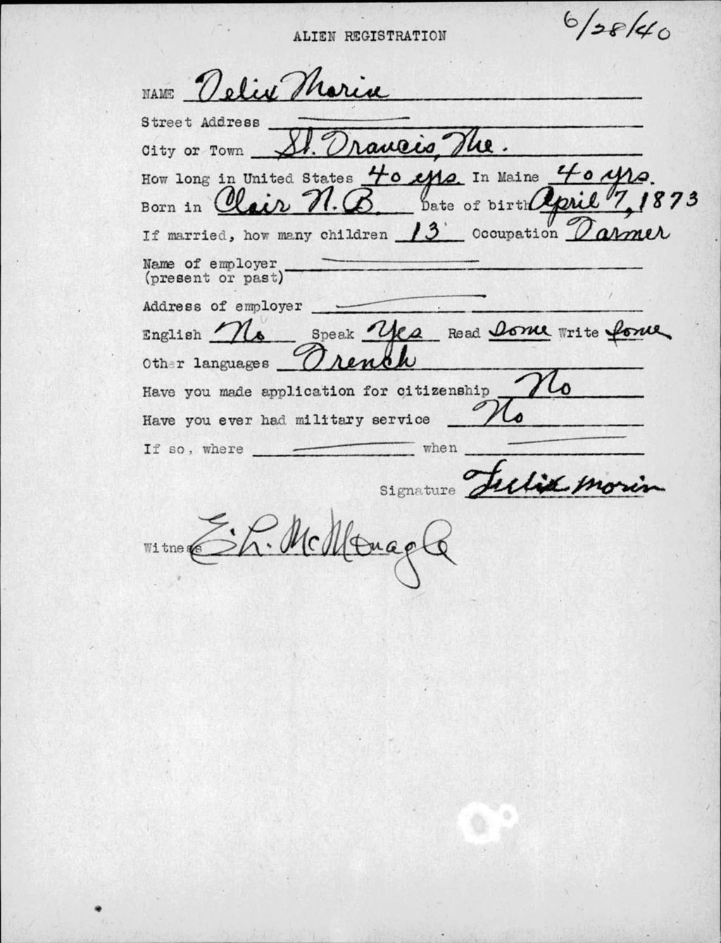 Miniature of Alien Registration- Maria, Felix (Saint Francis, Aroostook County)