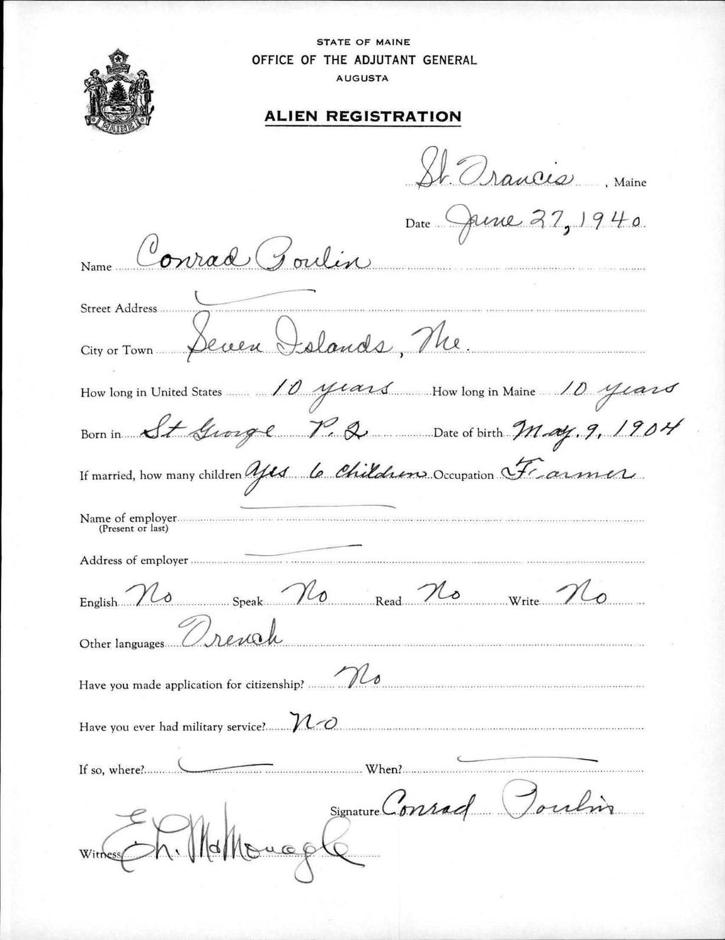 Miniature of Alien Registration- Poulin, Conrad (Saint Francis, Aroostook County)