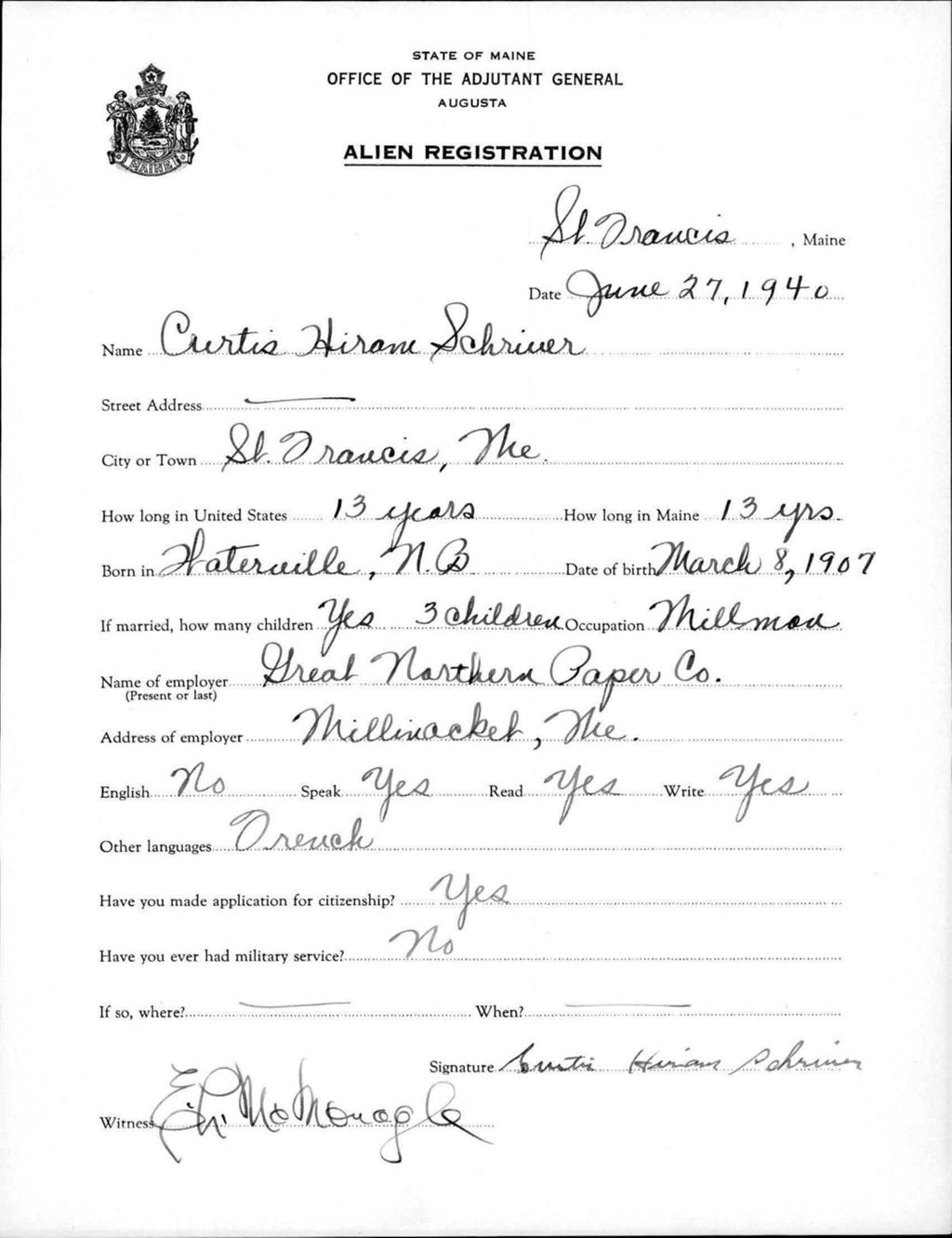 Miniature of Alien Registration- Schriver, Curtis H. (Saint Francis, Aroostook County)