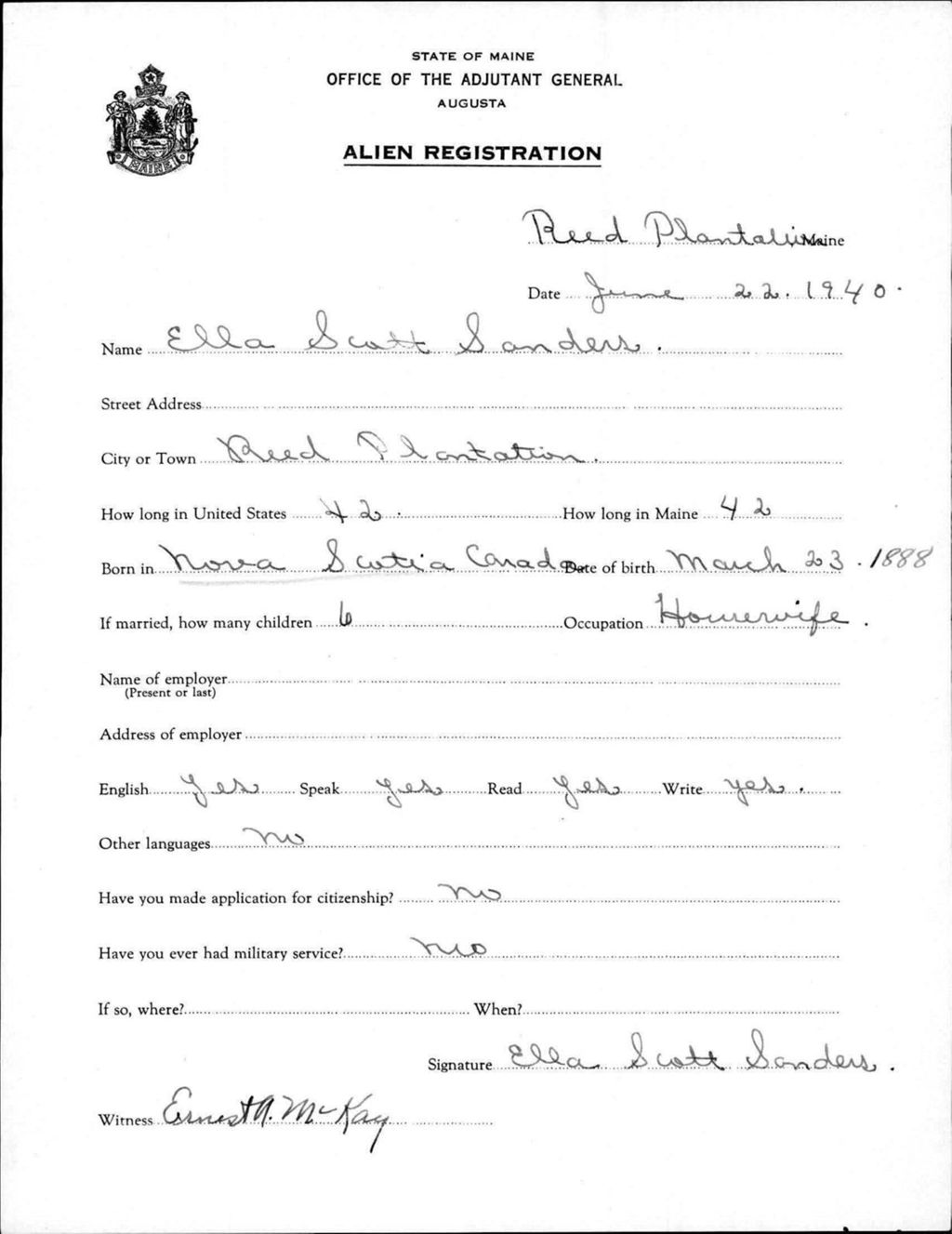 Miniature of Alien Registration- Scott, Ella (Reed Plantation, Aroostook County)