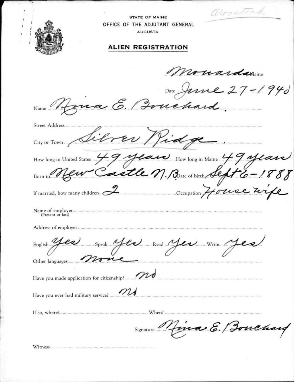 Miniature of Alien Registration- Bouchard, Nina E. (, Aroostook County)
