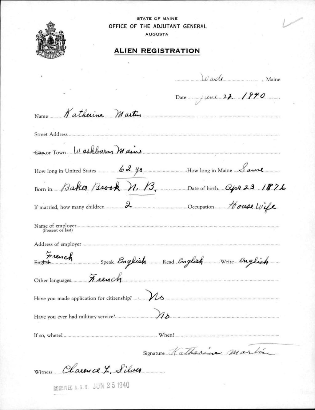 Miniature of Alien Registration- Martin, Katherine (Wade, Aroostook County)