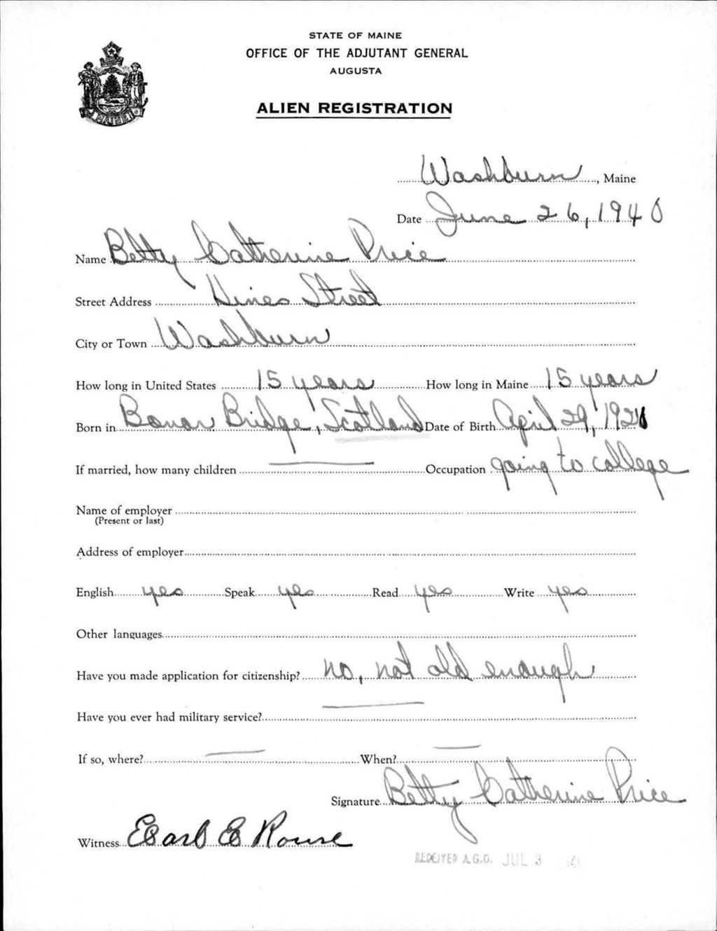 Miniature of Alien Registration- Price, Betty C. (Wade, Aroostook County)