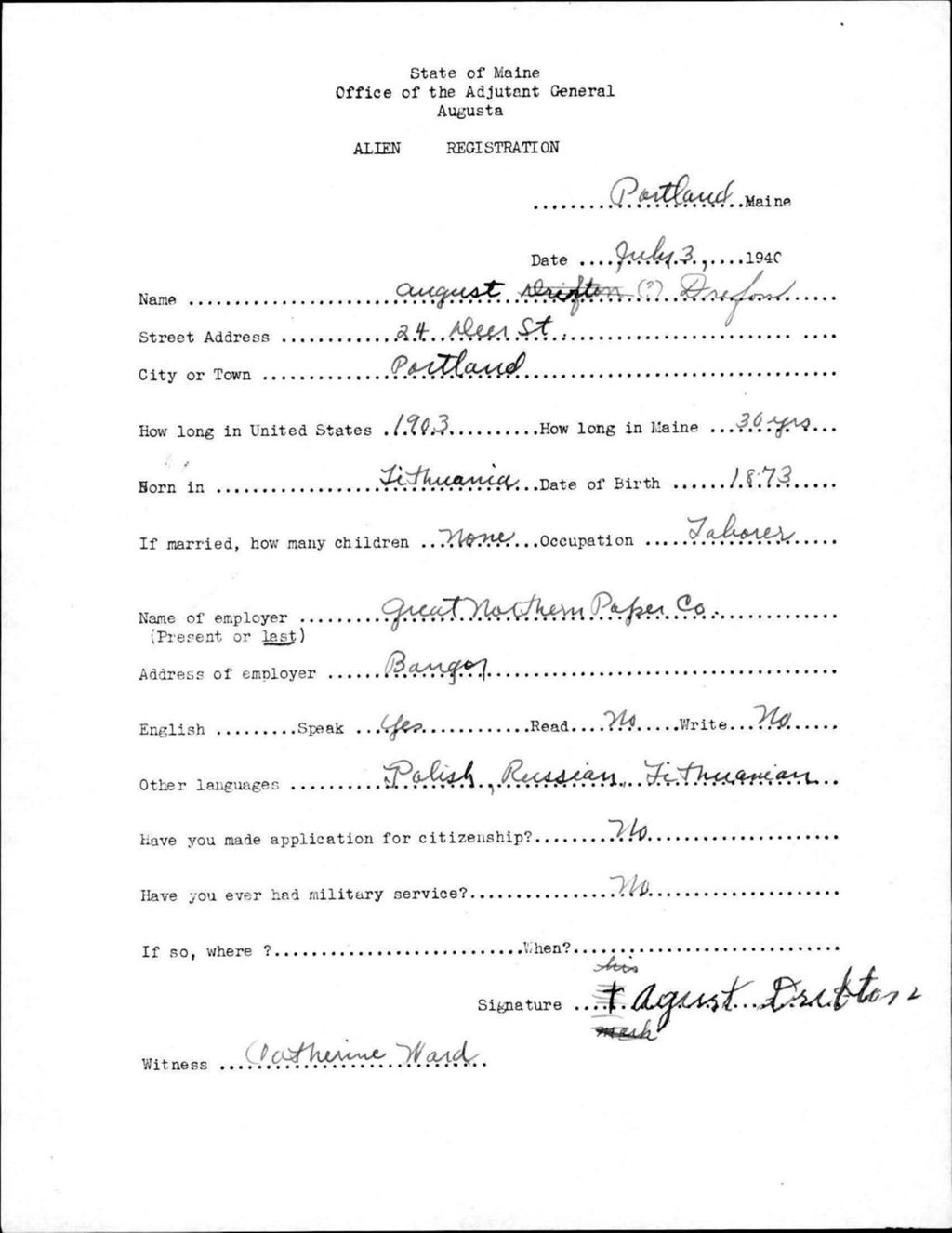 Miniature of Alien Registration- Drefon, August (Portland, Cumberland County)