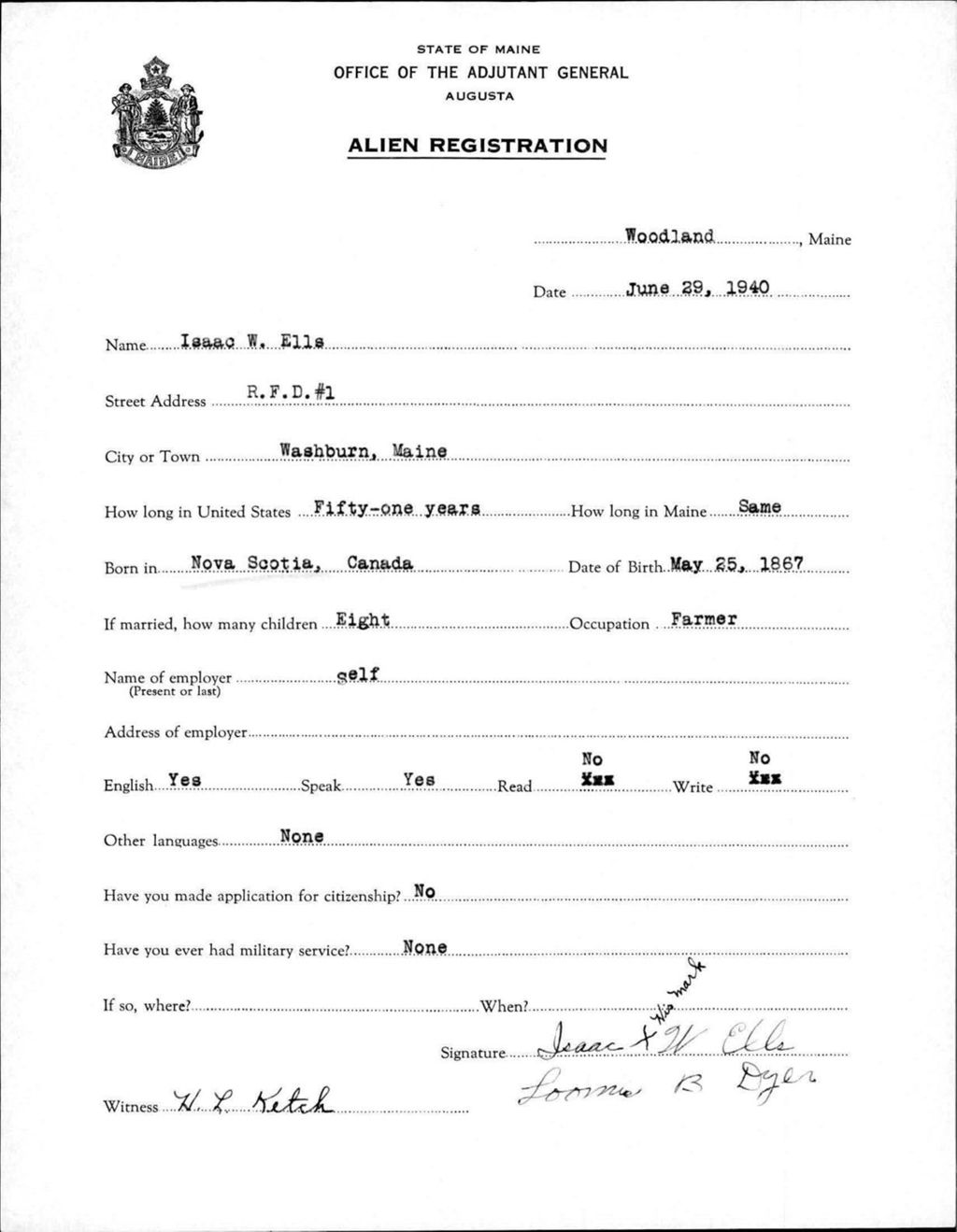 Miniature of Alien Registration- Ells, Isaac W. (Wade, Aroostook County)
