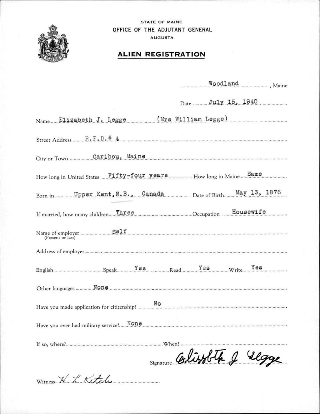 Miniature of Alien Registration- Legge, Elizabeth J. (Wade, Aroostook County)