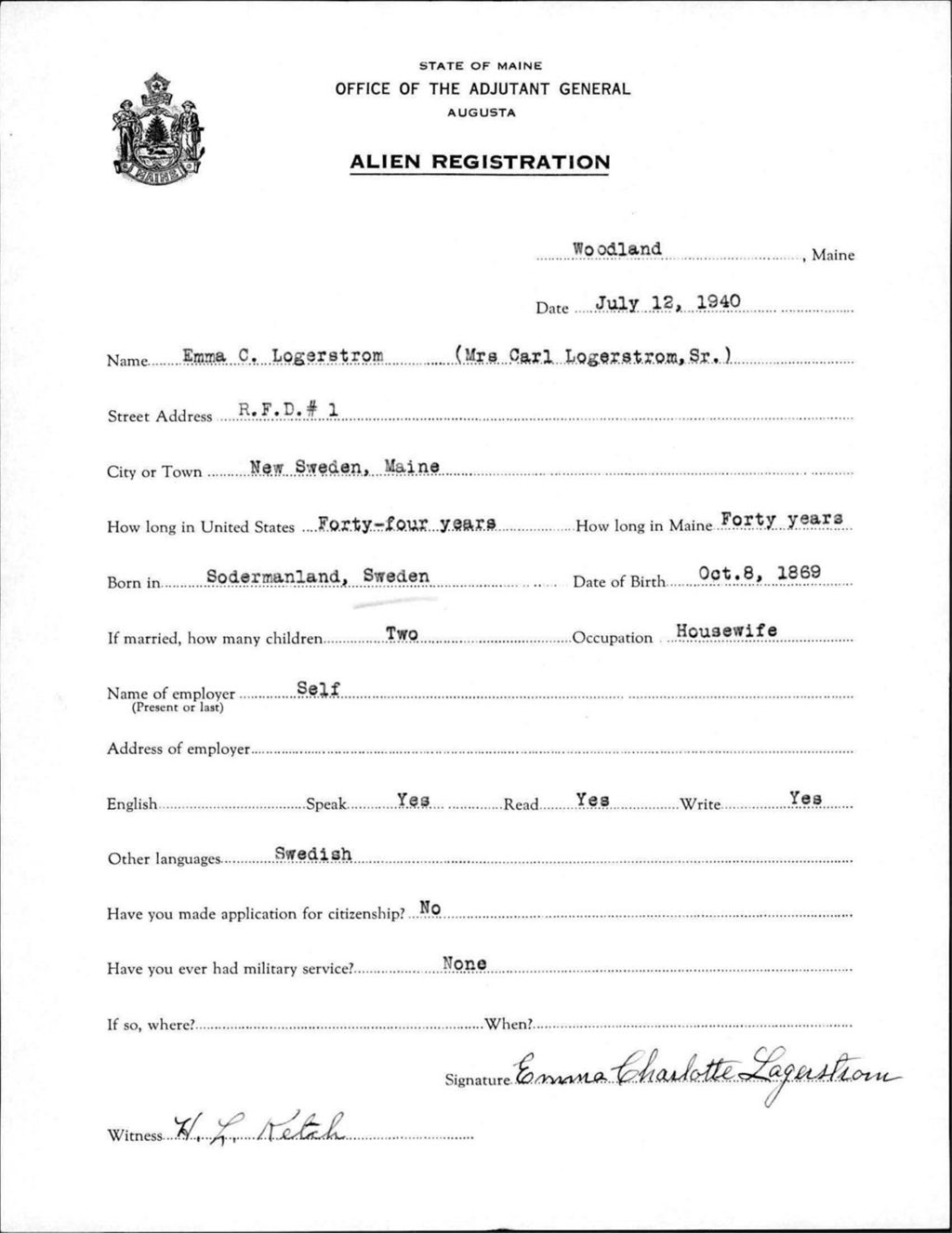 Miniature of Alien Registration- Logerstrom, Emma C. (Wade, Aroostook County)