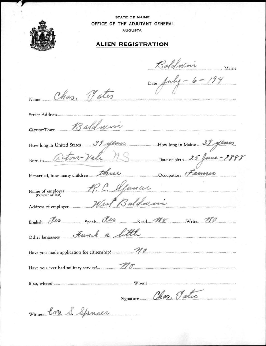 Miniature of Alien Registration- Yates, Charles (Baldwin, Cumberland County)