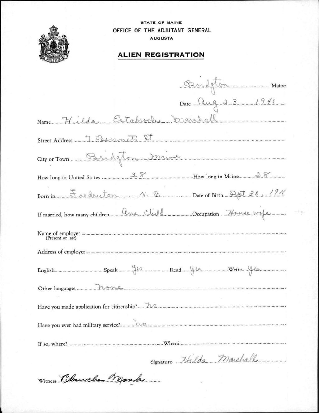 Miniature of Alien Registration- Estabrooke, Hilda (Baldwin, Cumberland County)