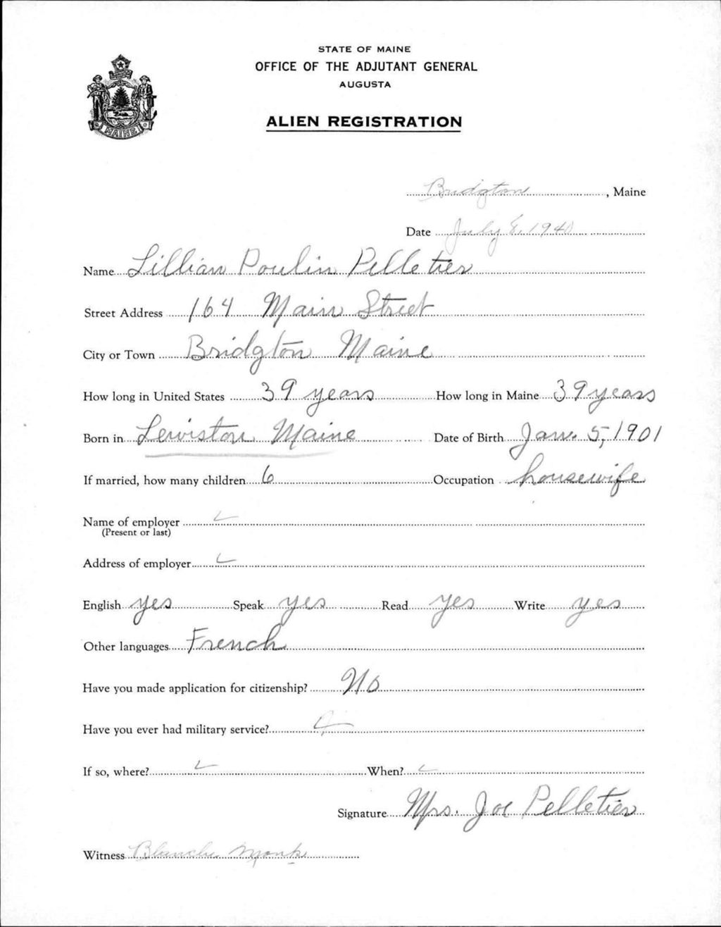 Miniature of Alien Registration- Poulin, Lillian (Baldwin, Cumberland County)