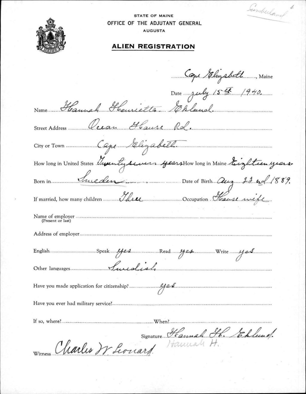 Miniature of Alien Registration- Gleurietta, Hannah (Baldwin, Cumberland County)