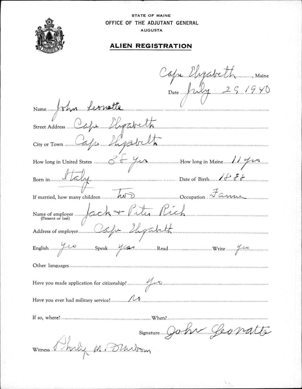Miniature of Alien Registration- Leonette, John (Baldwin, Cumberland County)