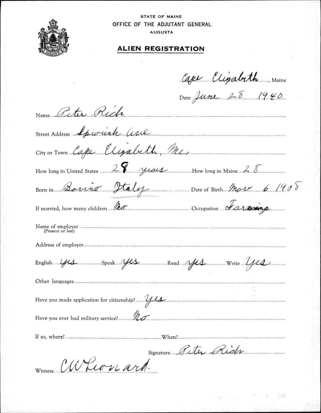 Miniature of Alien Registration- Rich, Peter (Baldwin, Cumberland County)