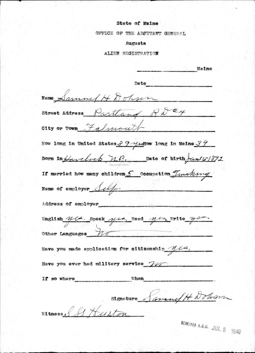 Miniature of Alien Registration- Dobson, Samuel H. (Baldwin, Cumberland County)
