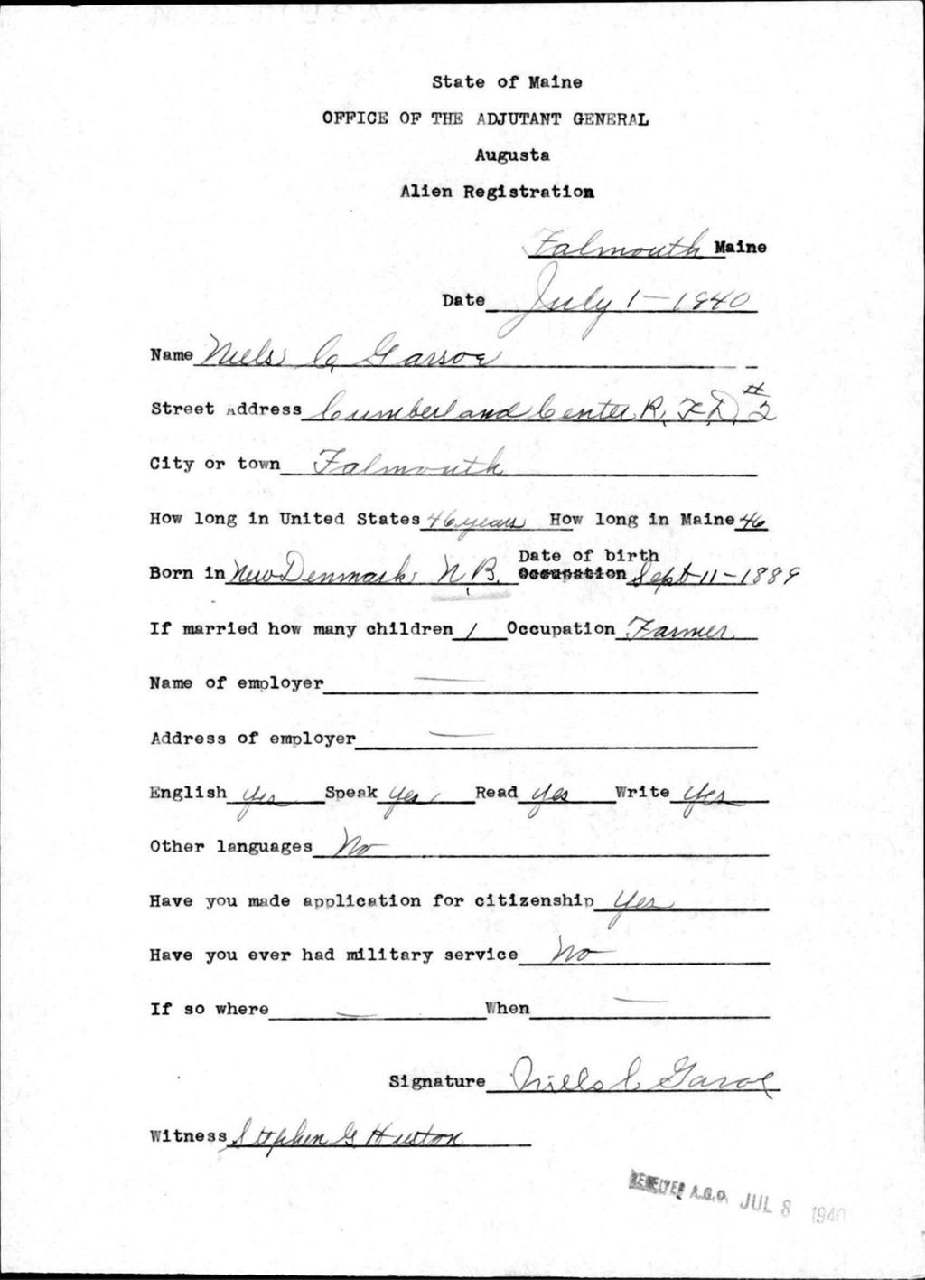 Miniature of Alien Registration- Garsoe, Niels C. (Baldwin, Cumberland County)