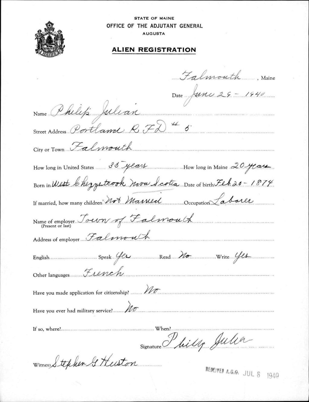 Miniature of Alien Registration- Julian, Philip (Baldwin, Cumberland County)
