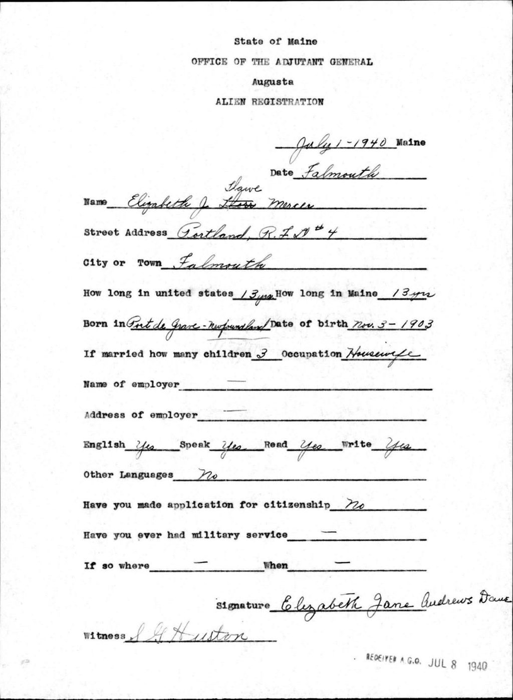 Miniature of Alien Registration- Mercer, Elizabeth J. (Baldwin, Cumberland County)