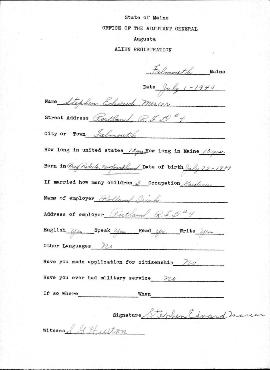 Miniature of Alien Registration- Mercer, Stephen E. (Baldwin, Cumberland County)