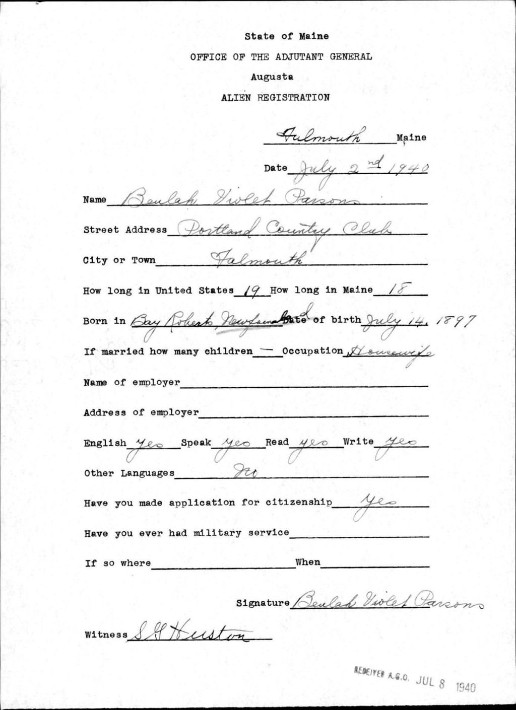 Miniature of Alien Registration- Parsons, Beulah V. (Baldwin, Cumberland County)