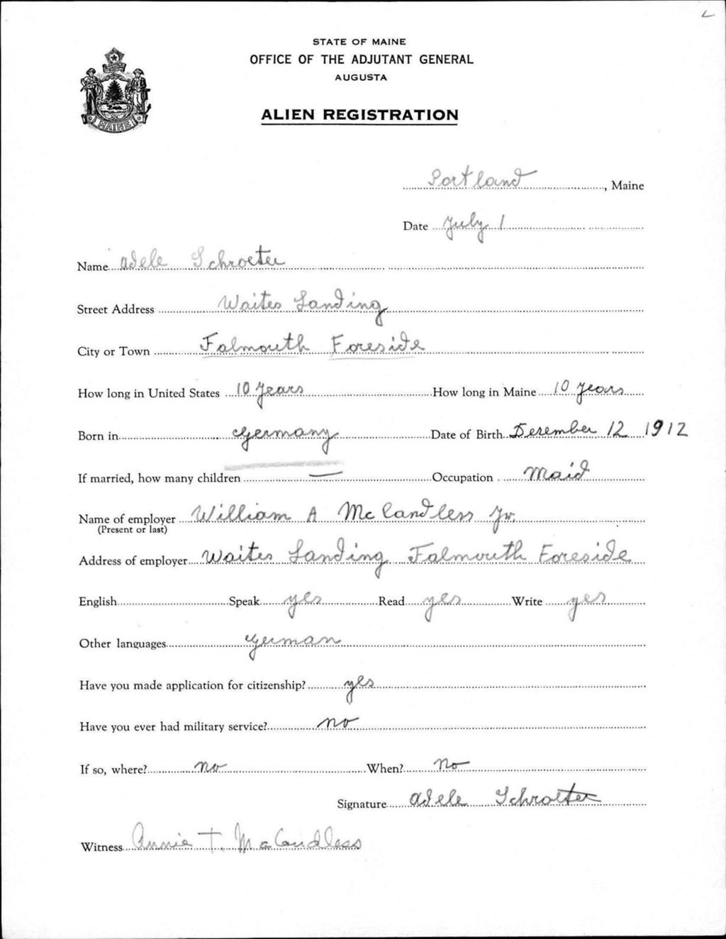 Miniature of Alien Registration- Schroeter, Adele (Baldwin, Cumberland County)