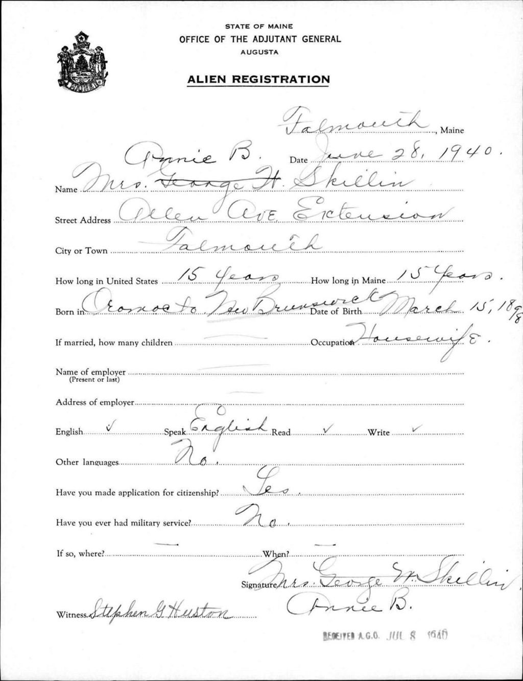 Miniature of Alien Registration- Skillin, Annie B. (Baldwin, Cumberland County)