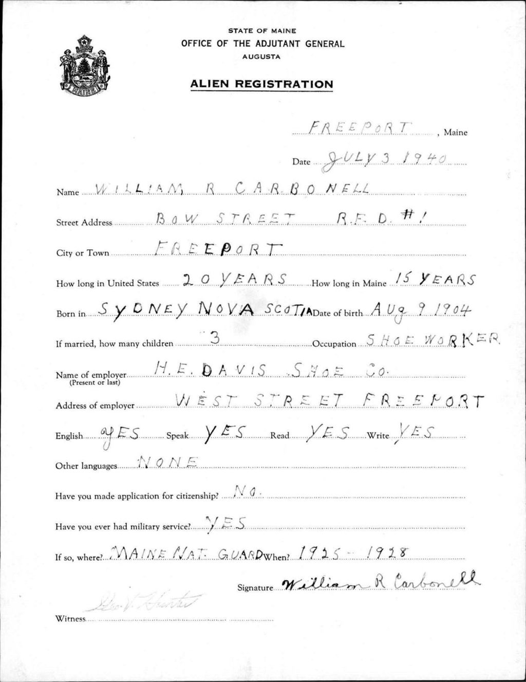 Miniature of Alien Registration- Carbonell, William R. (Baldwin, Cumberland County)