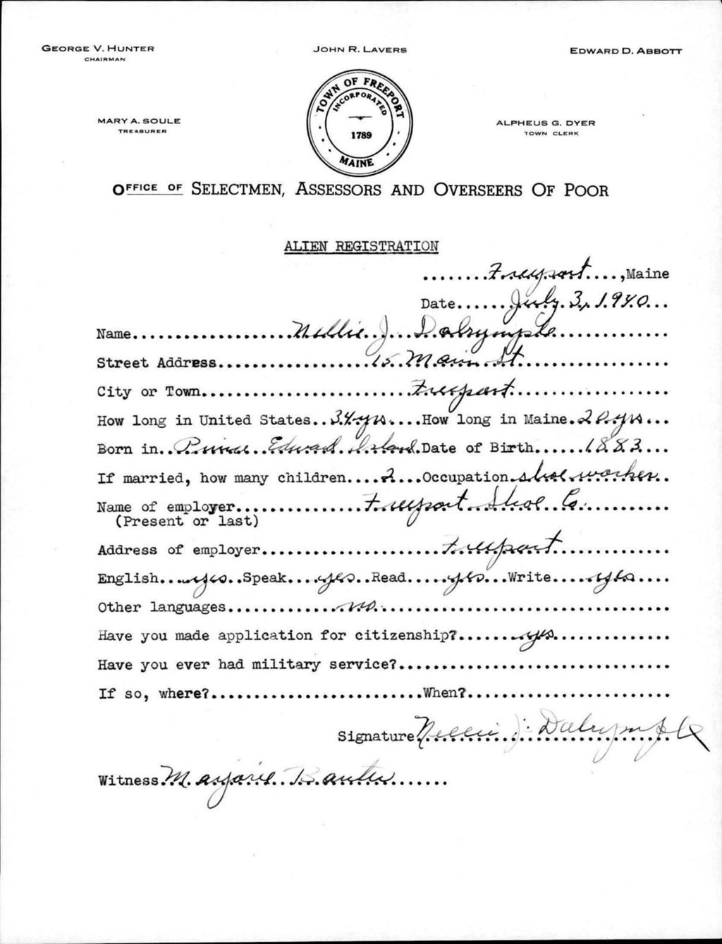 Miniature of Alien Registration- Dalrymple, Nellie J. (Baldwin, Cumberland County)