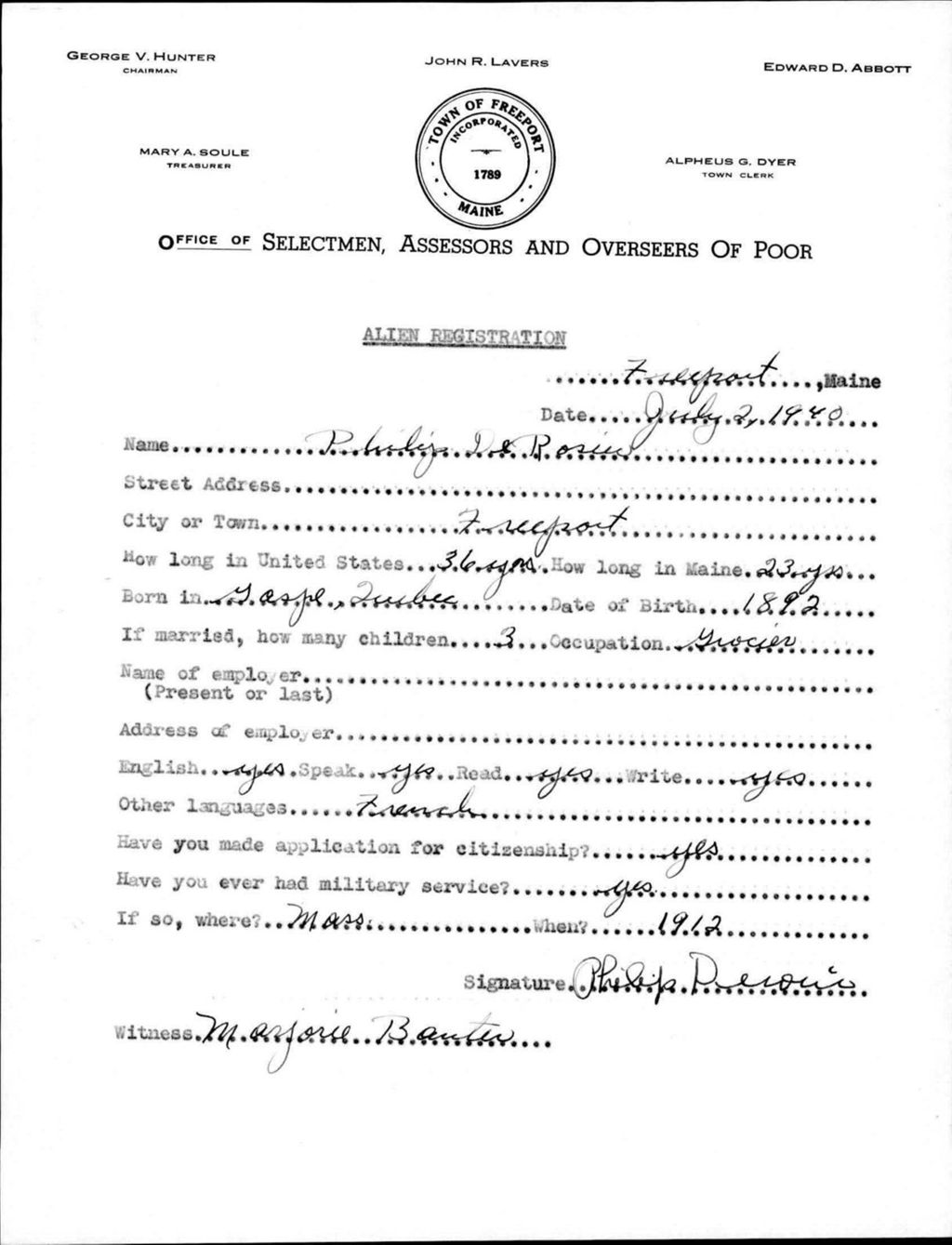 Miniature of Alien Registration- De Rosier, Philip (Baldwin, Cumberland County)