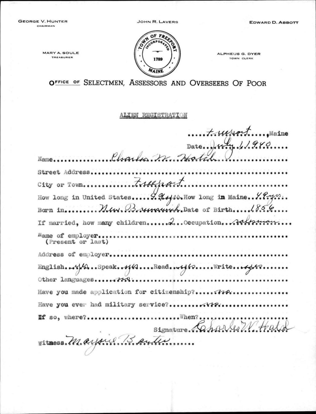 Miniature of Alien Registration- Hatch, Charles W. (Baldwin, Cumberland County)