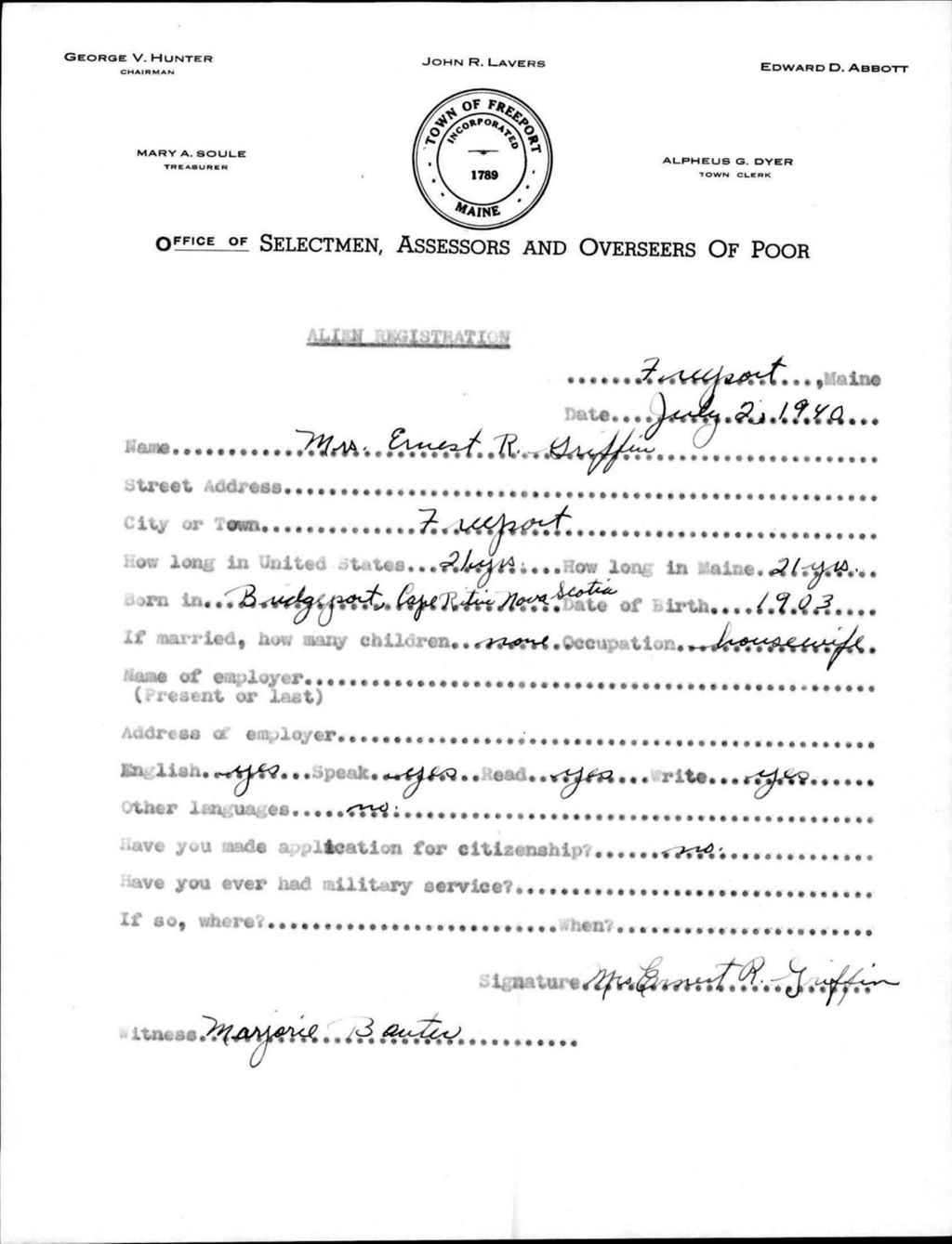 Miniature of Alien Registration- Griffin, Ernest R. (Baldwin, Cumberland County)