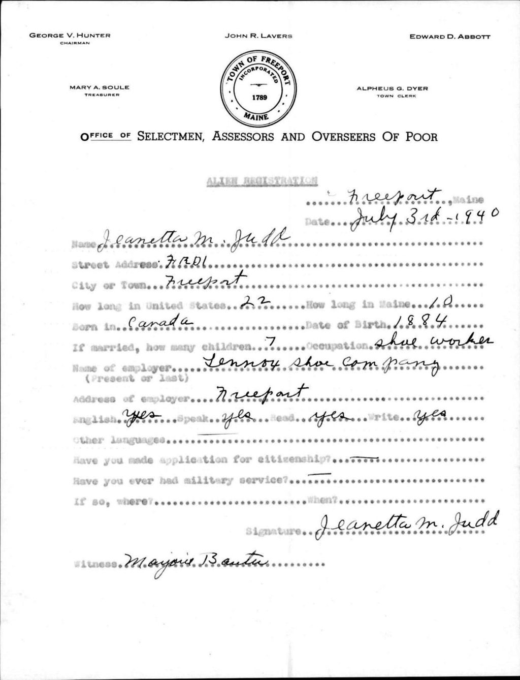 Miniature of Alien Registration- Judd, Jeanetta M. (Baldwin, Cumberland County)