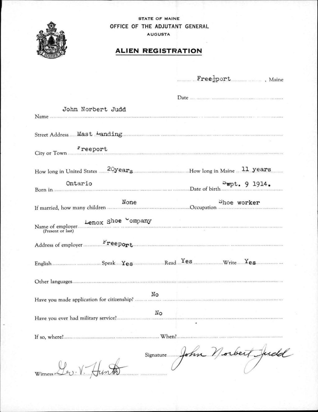 Miniature of Alien Registration- Judd, John N. (Baldwin, Cumberland County)