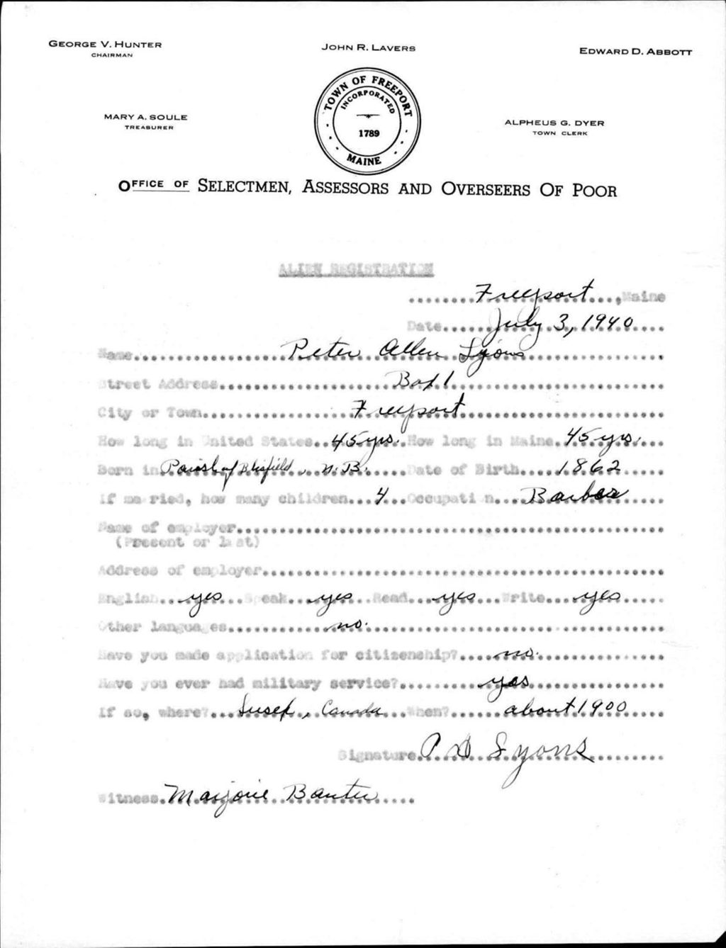 Miniature of Alien Registration- Lyons, Peter C. (Baldwin, Cumberland County)
