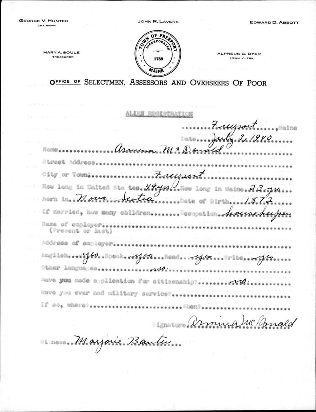 Miniature of Alien Registration- Mcdonald, Armina (Baldwin, Cumberland County)