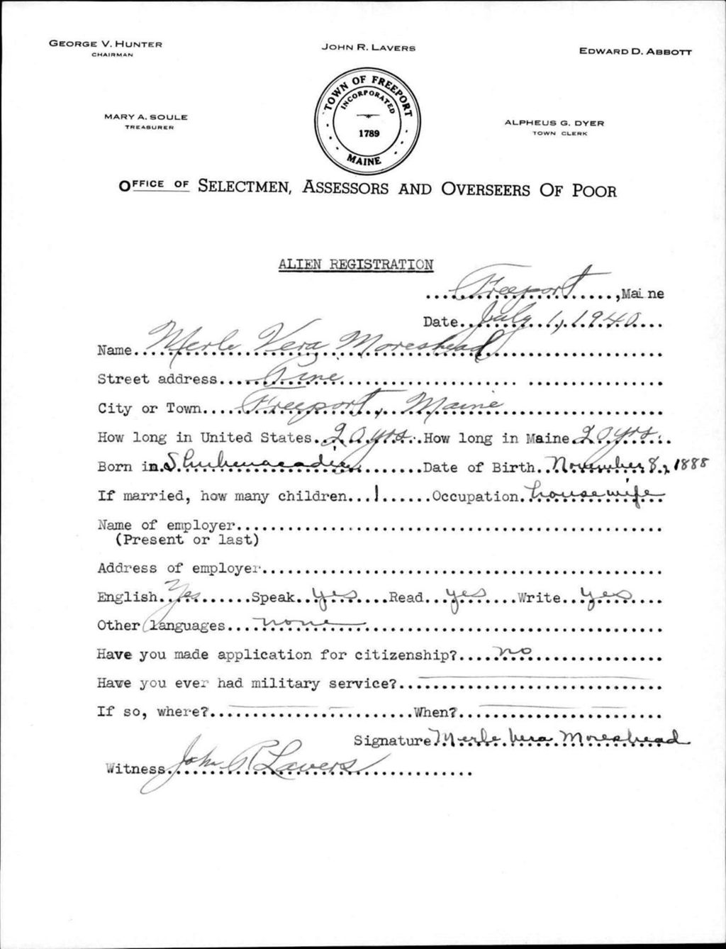 Miniature of Alien Registration- Moreshead, Merle V. (Baldwin, Cumberland County)