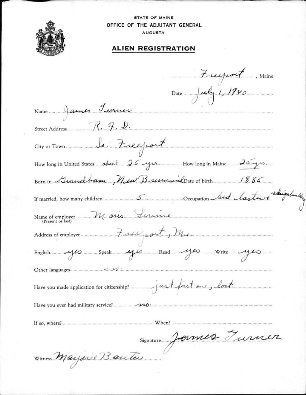 Miniature of Alien Registration- Tuener, James (Baldwin, Cumberland County)
